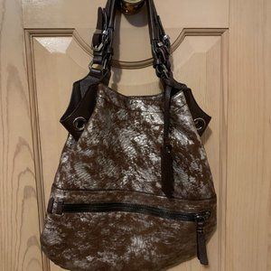 OrYANI leather brown metallic silver purse tote ha